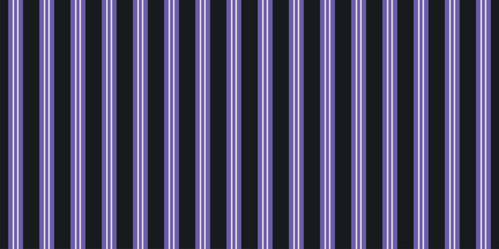 Seamless vertical stripe pattern with purple and white lines on black background, elegant geometric textile texture for fashion fabric, wallpaper, packaging design, branding, and decor applications