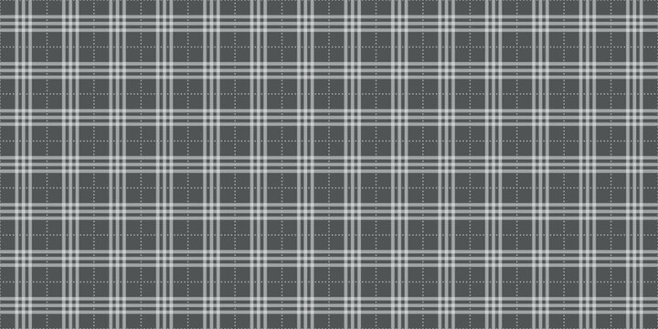 Dark gray plaid seamless pattern with dotted lines and layered tartan texture, elegant geometric textile background for fabric, wrapping paper, wallpaper, fashion prints and modern interior decor