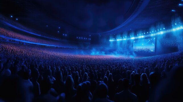 Vibrant Atmosphere at a Live Concert with Crowd and Stage Lighting