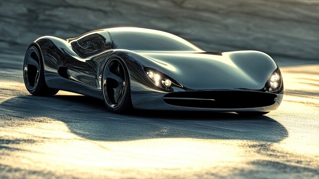 Sleek Black Sports Car on a Modern Road in Soft Lighting