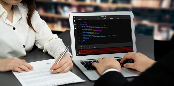 Software development programming on computer screen for brisk application and program coding