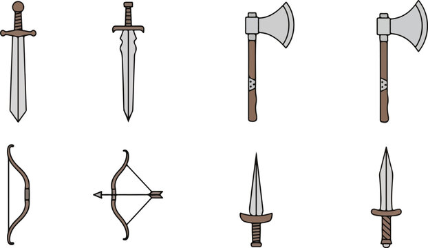 Medieval weapon silhouettes of swords and battle axes