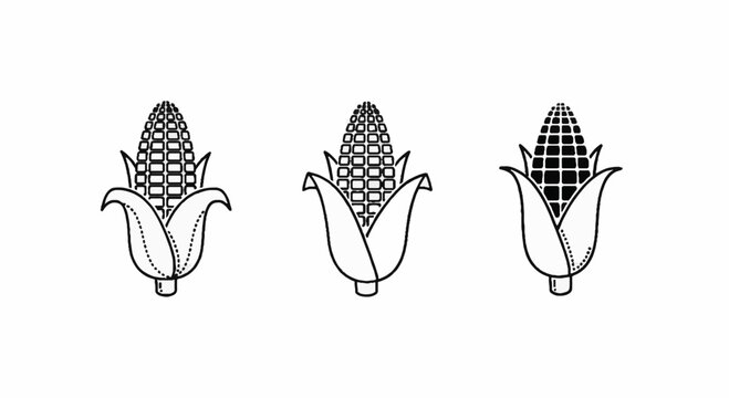 Corn on the cob icons with husk and kernels