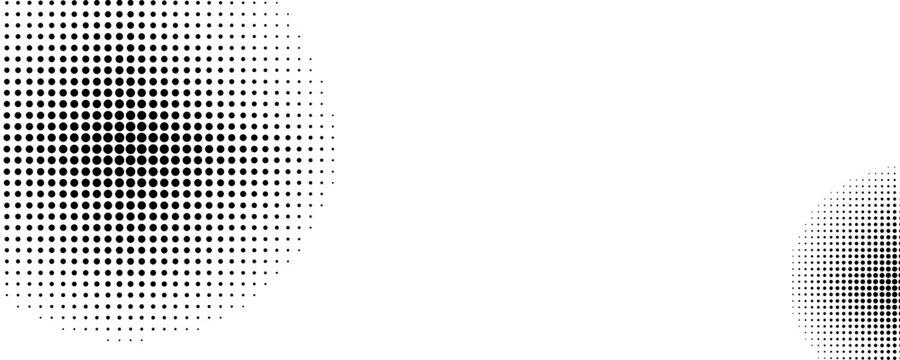 Halftone background. Monochrome abstract dotted gradient backdrop. Radial circles. Raster illustration