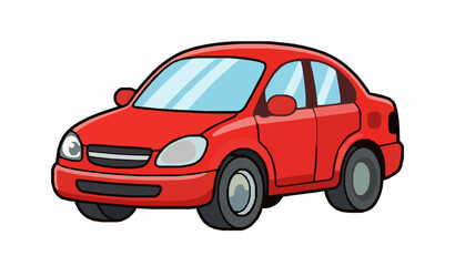 Obraz premium Red Sedan Cartoon Car Vector Illustration Isolated on White Background