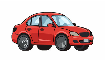 Fototapeta premium Modern Red Sedan Cartoon Vehicle Vector Illustration on White Background