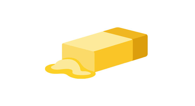 Fresh golden butter block with melted drips.