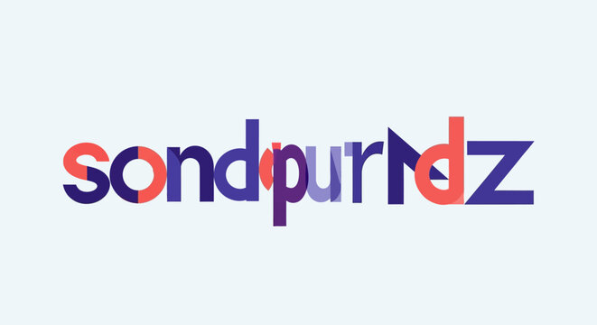 Sondpurdz typographic logo design with colorful modern geometric letterforms
