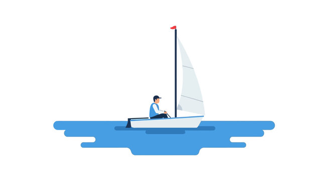 Illustration of Person Sailing Small Boat on Calm Waters.