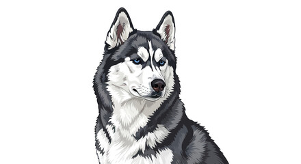 Siberian Husky Portrait, Blue Eyes, Black and White Fur, Isolated on White © lobes