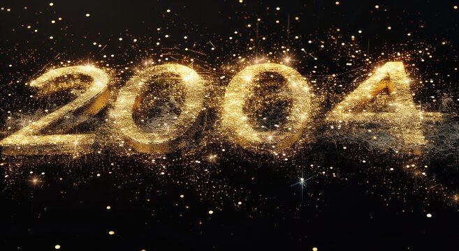 Sparkling golden numerals of "2004" are set against a dark, cosmic-like background