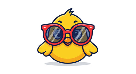 Cute cartoon chick wearing red sunglasses, happy and cool, isolated on white background © lobes