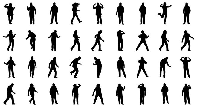 Collection of Silhouette People Poses on White Background