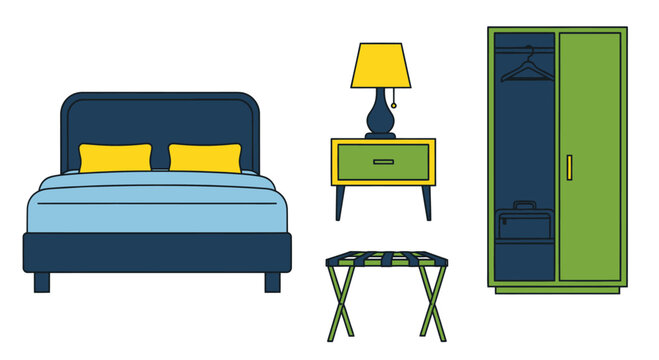 Minimalist Bedroom Furniture Set: Bed, Nightstand, Wardrobe, Luggage Rack