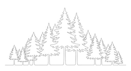 Obraz premium Minimalist continuous line drawing of a pine forest, nature landscape graphic