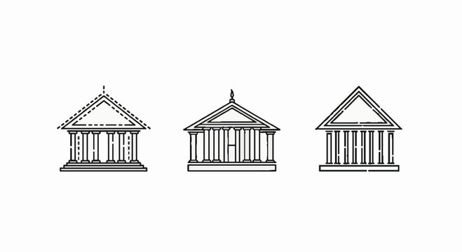 Classical architecture temple icons with columns and pediments
