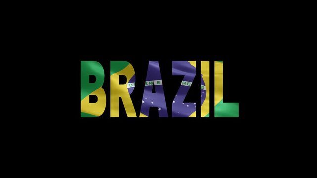 3D Rendered Brazil Flag Text with Vibrant Green Yellow and Blue Colors on Black Background