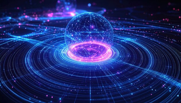 Sphere with data streams. Abstract digital artwork. For technology background use