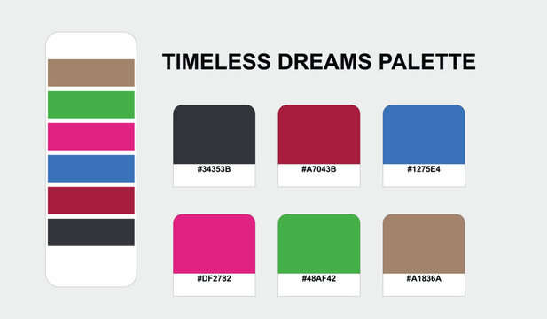 Professional Timeless Dreams color palette uses a clean layout of six rectangular swatches with rounded corners and a vertical sidebar to assist brand identity design.