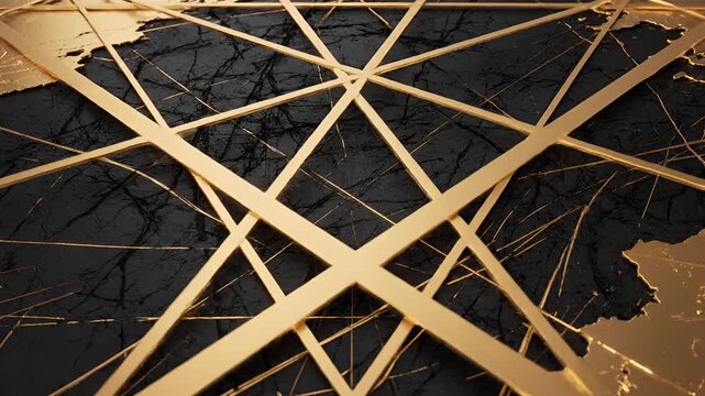 Abstract Golden Lines on Dark Textured Background.