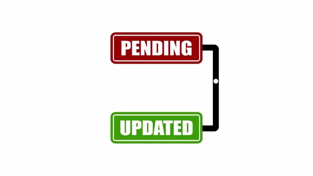 Pending to Updated status indicator animation for workflow progress, request approval, digital task management notice, simple business overlay