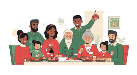 Happy Multiracial Family Celebrating Christmas Together. © Surya