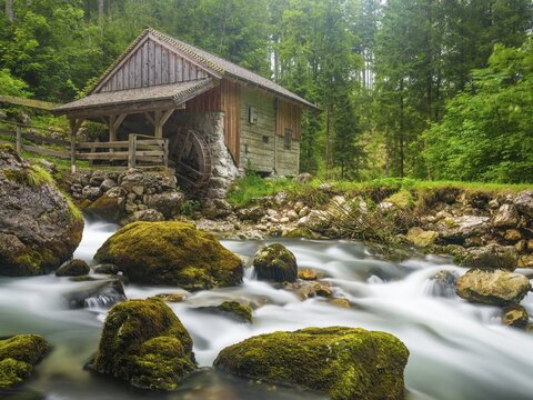 Old mill at the Golling waterfall, Golling, Tennengau, Land Salzburg, Austria