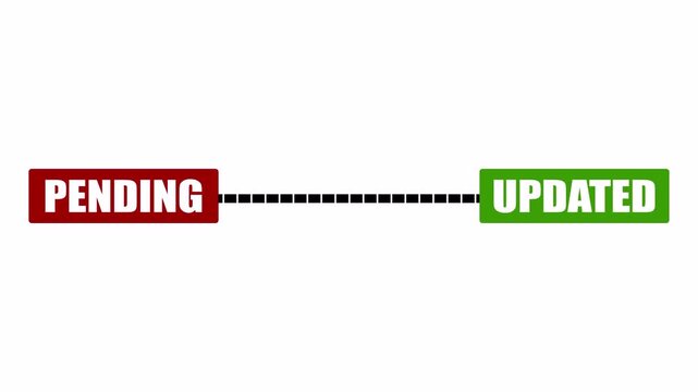 Pending to Updated status animation for workflow progress, request approval, digital task management notice, simple business overlay