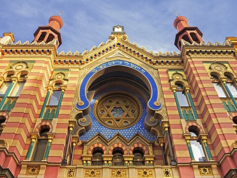 Jerusalem synagogue Jeruzal&eacute;msk&aacute; synagoga, formerly Jubilee Synagogue, west facade, Prague, Hlavn&iacute; město Praha, Czech Republic
