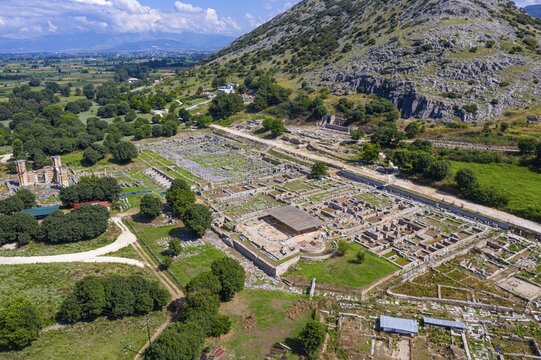 Aerial of the Unesco world heritage site Philippi, Macedonia, Greece