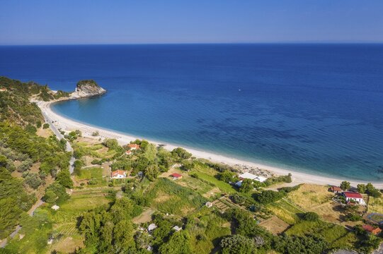 Aerial of Potami beach, Samos, Greece