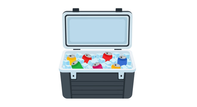 Open cooler box with colorful toy blocks inside.