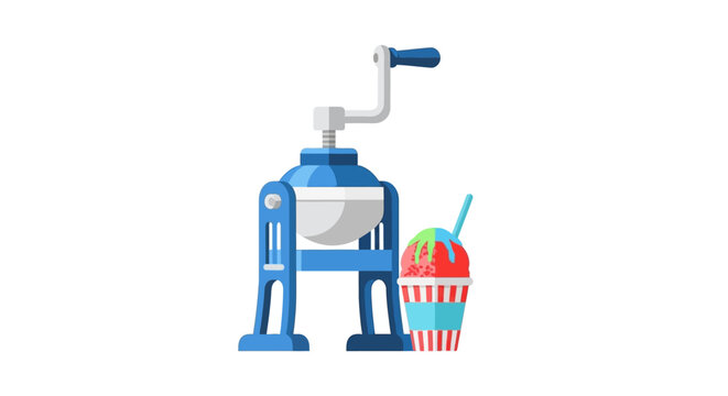 Vintage ice cream machine with colorful treat illustration.