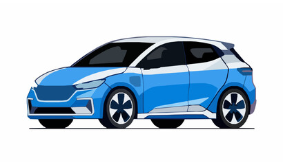 Obraz premium Modern Blue White Electric Vehicle Vector Illustration for Sustainable Transport Design