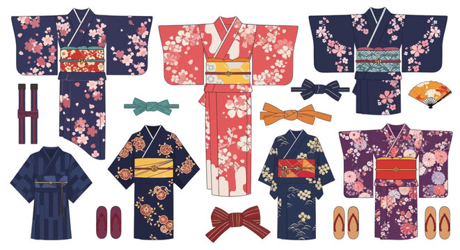Japanese Kimono and Yukata Collection - Traditional Attire and Accessories