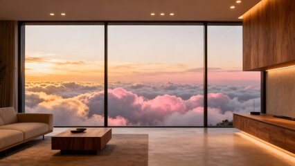 Fototapeta premium Modern living room with cloud view