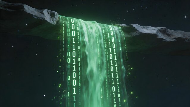Digital waterfall with binary code