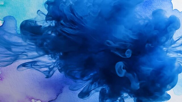 Abstract Blue Ink Cloud Explosion in Water Slow Motion 1.