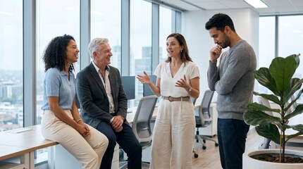 Obraz premium Diverse business team discussing projects in modern office workplace