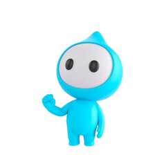 Fototapeta premium Cute 3D render Water Monster character raising one fist with confidence, head held high and looking upward, strong and determined pose, isolated on white background.