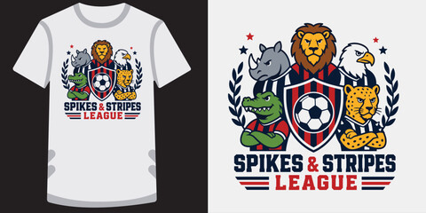 Majestic animals lion eagle rhino leopard alligator playing soccer, spikes league. © jubayer95