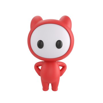 Cute 3D render Red Little Monster character standing with hands on hips, confident and assertive mascot style, isolated on white background for leadership, attitude, and digital design.