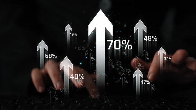 Digital Transformation Concept with Statistical Growth Arrows Surpassing Key Performance Indicators on a Keyboard Background Sigmoid