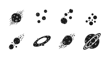 Space Icons: Asteroids, Comets, Planets, Nebulae, and Celestial Bodies © Janganan