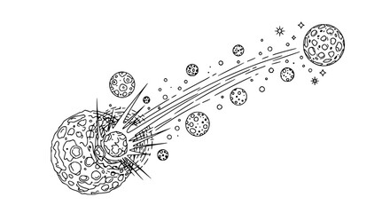 Asteroid impact on moon, cosmic collision, space debris, astronomical event, vector illustration © Janganan