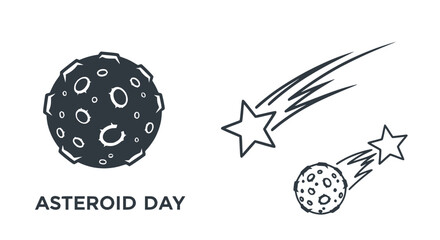Asteroid Day Illustration: Meteor Shower and Cratered Planet Icon © Janganan