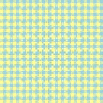 Seamless bright yellow and aqua teal blue gingham check pattern. A colourful vibrant chequerboard plaid background for fabric, wallpaper, and textile design.