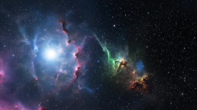 colorful nebula in deep space with stars, cosmic clouds, gaseous formations, and distant galaxies, abstract background for science