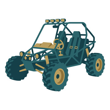 Off-road buggy vehicle with large tires.