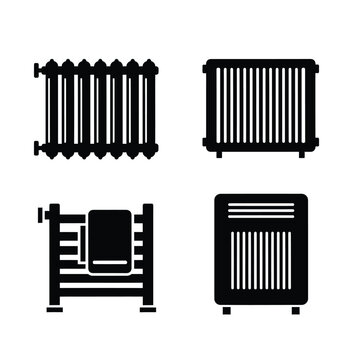 Radiator and Heater Icons Black and White Set illustration